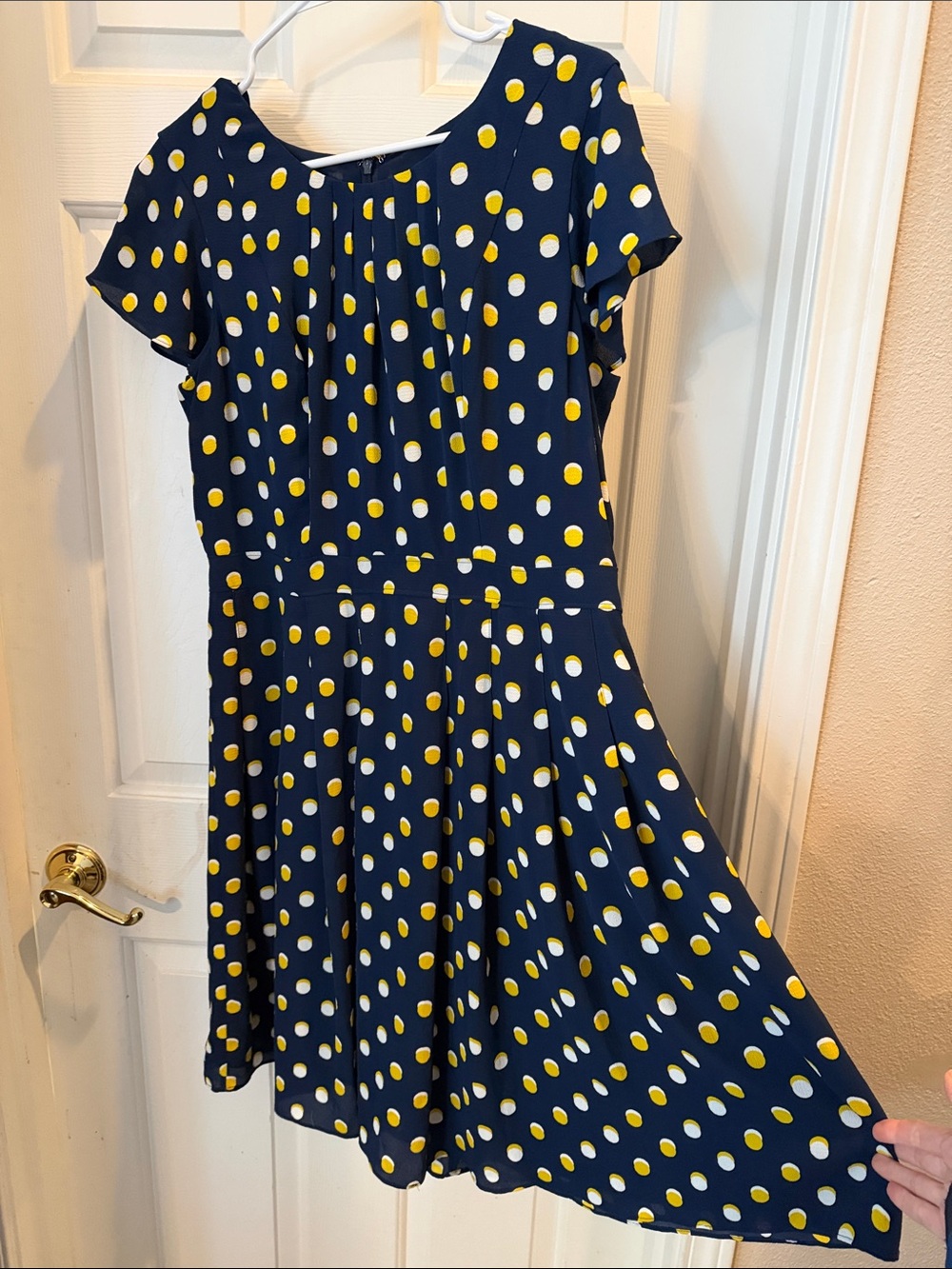 Talbots Navy Midi Dress with Yellow and White Polka Dots